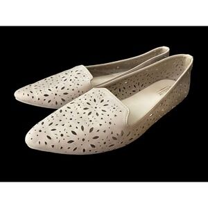 Seychelles Petunia Laser Cut Perforated Pointed Toe Flats 10 Greige Gray Beige